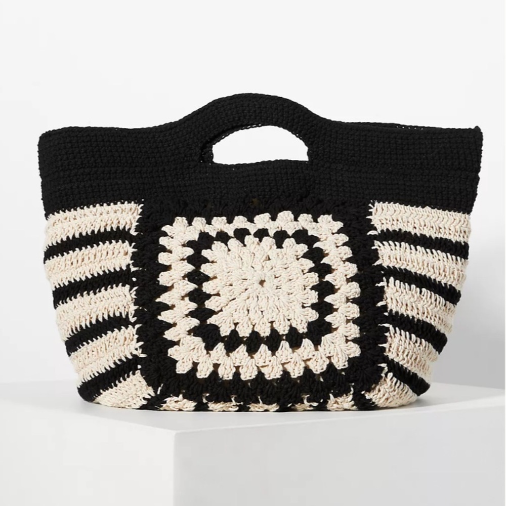 NWT | SHIRALEAH Tallulah Top Handle Black Cream Crochet Bag Weekender x Anthro